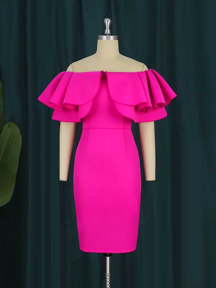 Urban Sexy Dresses AOMEI Women Party Sexy Dress Off Shoulder Ruffle Bodycon Sheath Rose Red Stylish Event Evening Night Celebrate Wedding Guest 230809