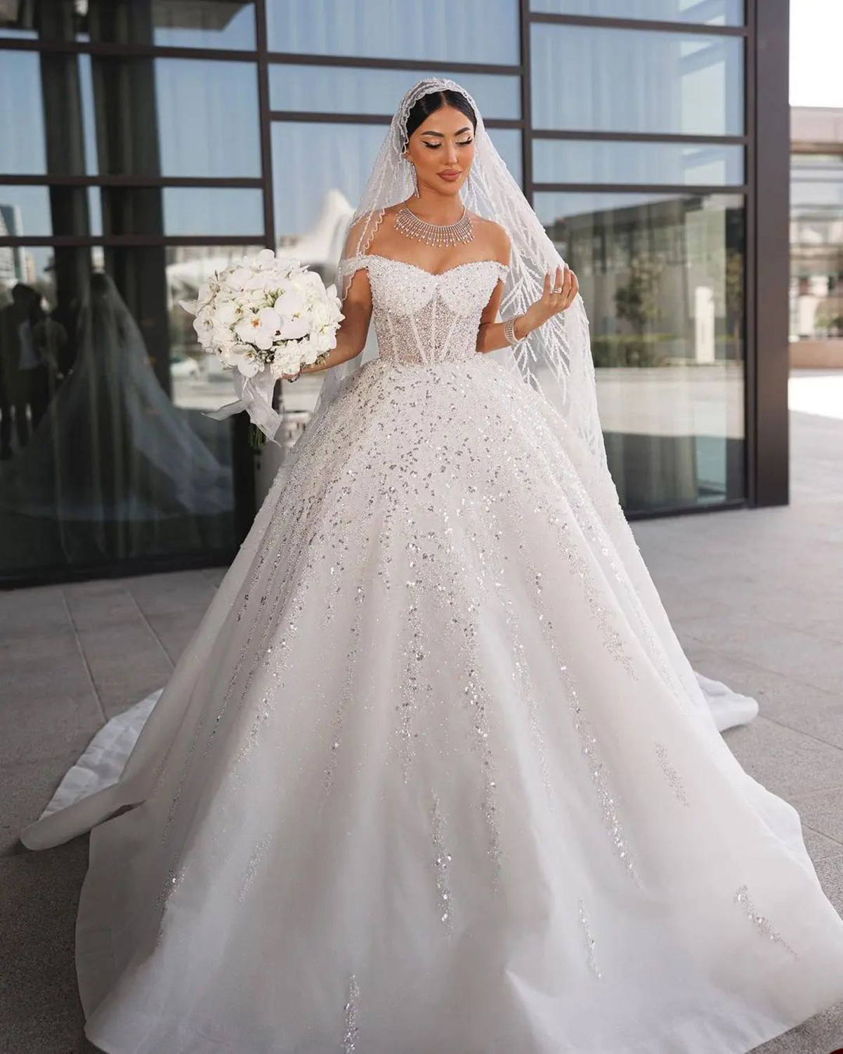 Fashion A line Wedding Dresses Off The Shoulder Dresses Sweep Floor Sequined vestidos de novia Custom Made