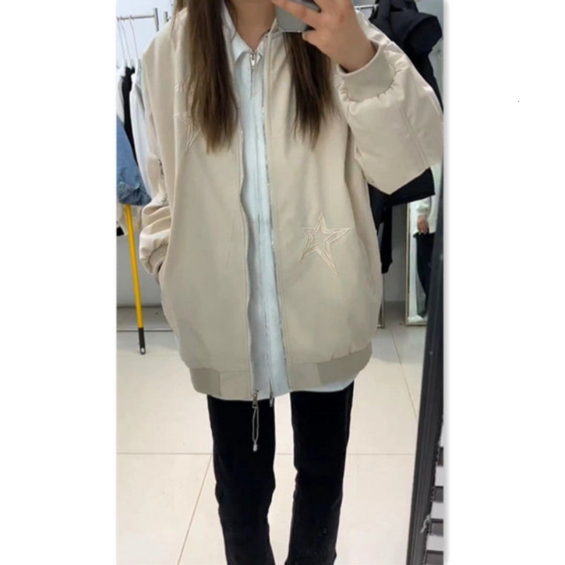 Womens Jackets HOUZHOU Vintage Bomber Jacket Women Embroidery Star Girl Y2k Streetwear Windbreaker Oversized Harajuku Korean Fashion 230808