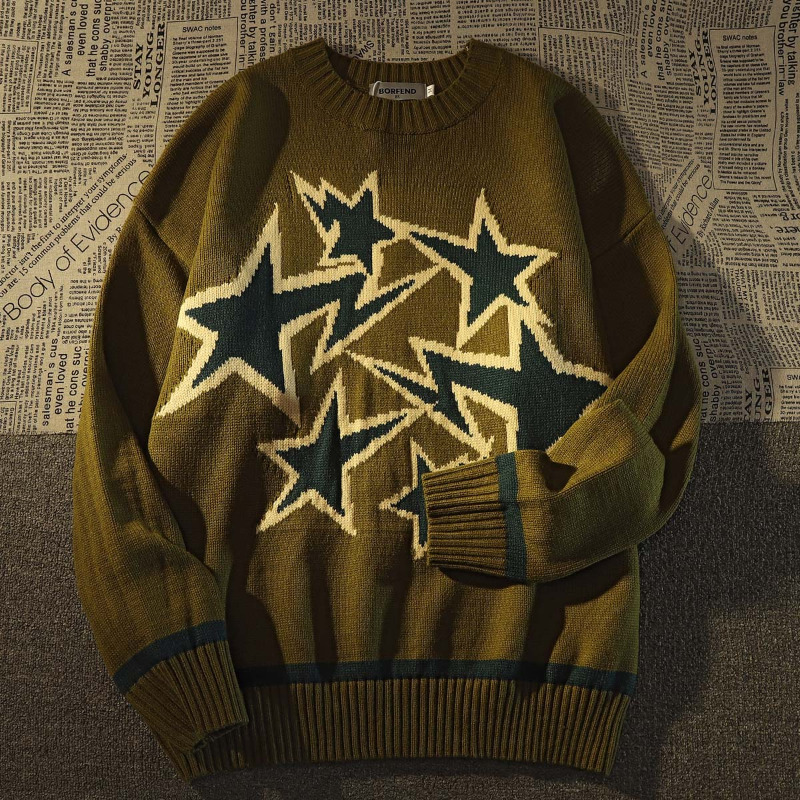 Men's Sweaters American Retro High Street Star Sweater Men Women Winter Loose Korean Version Of The Lazy Wind Knitted Jacket Pullover Tops 230808