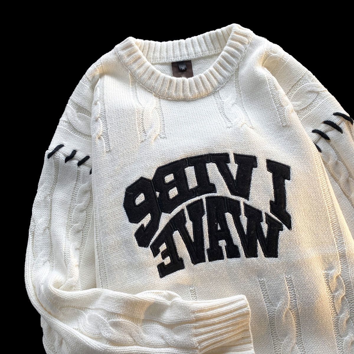 Men's Sweaters American trend letter towel embroidered knitted sweater men and women high street all-match personality pullover twist sweater 230