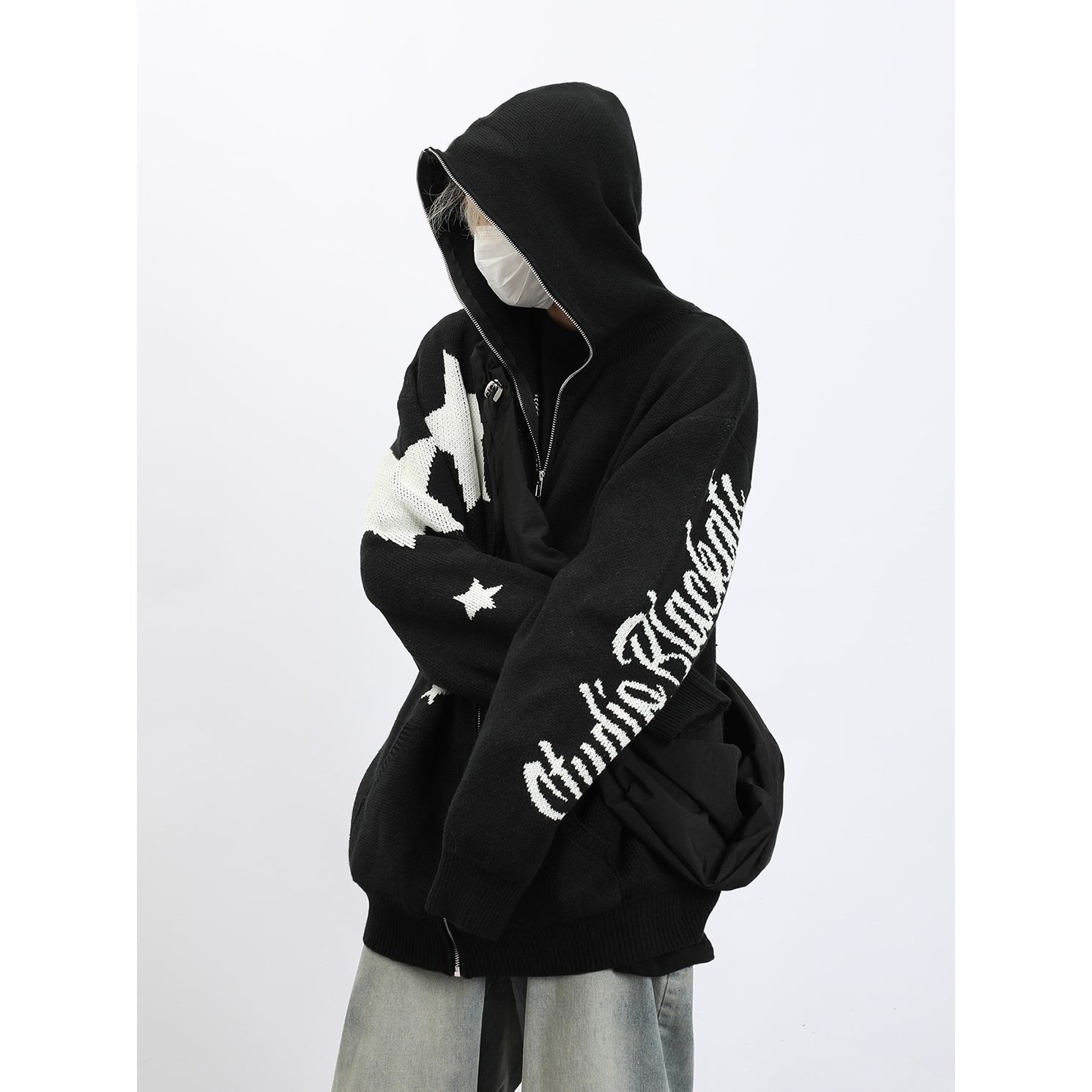 Men's Sweaters Star zipper cardigan hooded knitted sweater for men and women American retro ins loose casual all-match hooded sweater jacket 2308