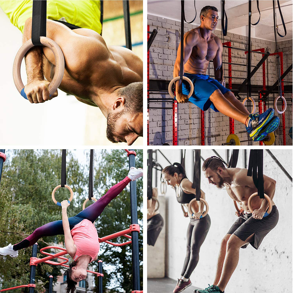 Gymnastic Rings 28 32MM Fitness Wooden Gymnastics Rings with Adjustable Cam Buckle Straps Fitness Home Gym Equipment Strength Training Equipment 23080