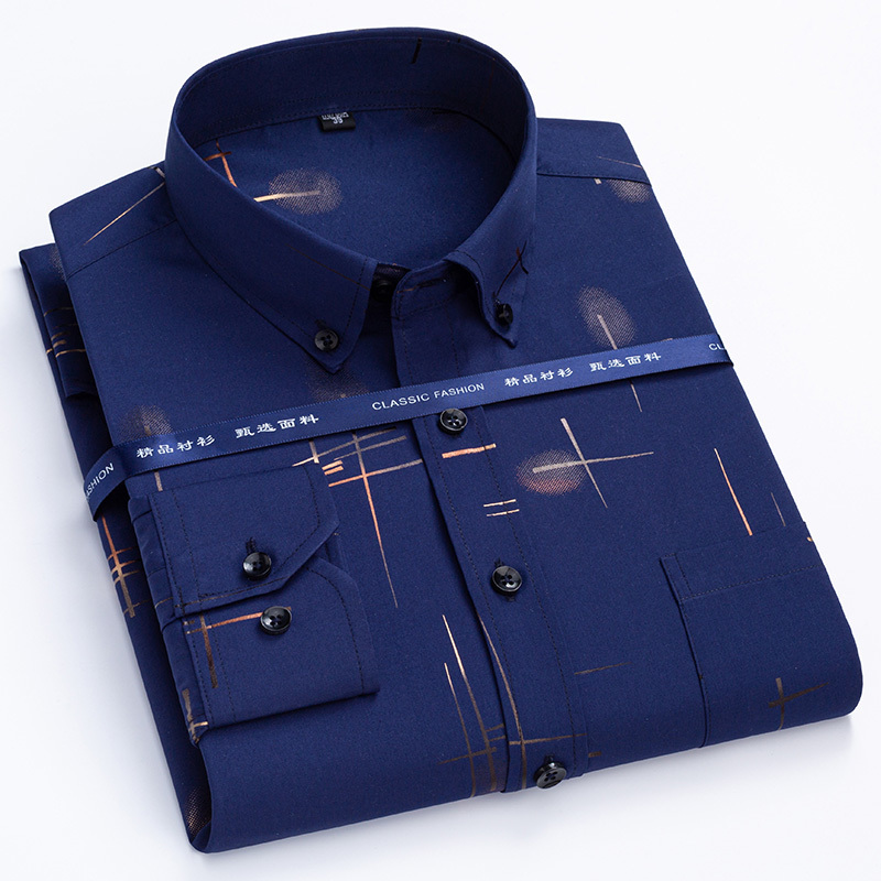 Men's Dress Shirts Men's Dress Shirts Spring Autumn Latest Non-iron Anti-wrinkle Business Casual Print Thin Plaid Slim Fit chemise homme 230