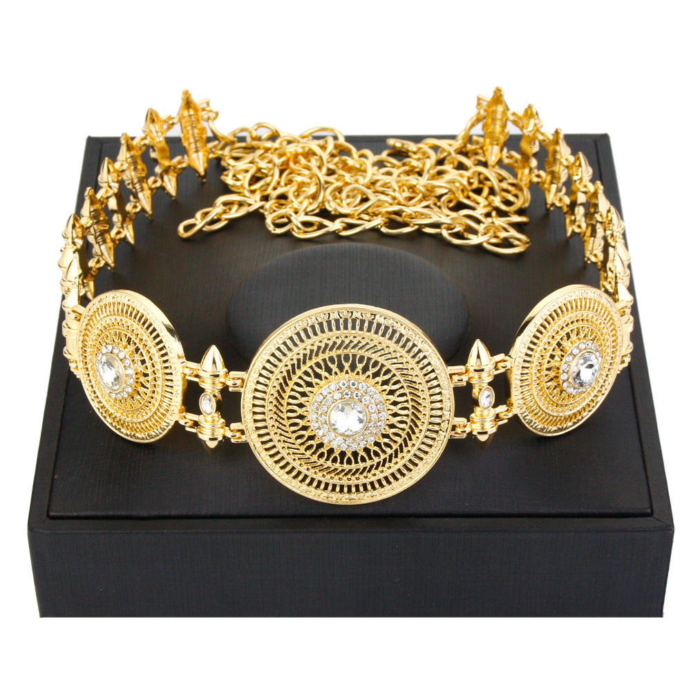 Belly Chains Sunspicems Chic Gold Color Women Belt Round Buckle Robe Dress Waist Chain Sunflower Morocco Jewelry Bride Caftan Belt Body Chain 230808