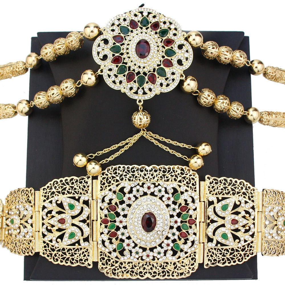 Belly Chains Neovisson Fashion Style Morocco Jewelry Gold Color Belt Shoulder Chest Chain Sets Women Body Jewelry Bride Favorite Gift 230808