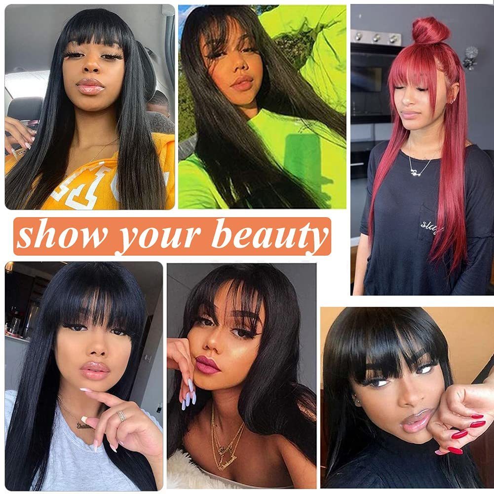 Synthetic Wigs Straight Wig With Bangs Fringe Bob Human Hair Wig With Bangs For Women Brazilian Remy Hair Glueless Full Machine Made With Bangs 230808