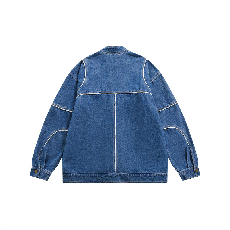 Mens Jackets Retro Line Decoration Denim Jacket Men Women Couple Loose Zipper Cowboy Coats Spring Fashion Jeans 230809