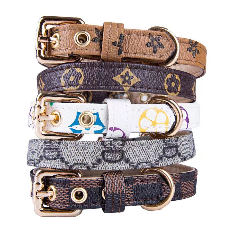 Collar Two Layers of Leather Dog Collars Leashes Set Classic Printed Designer Pet Collar Leash Soft Durable Cat Collar for Small Medium and Large Dogs