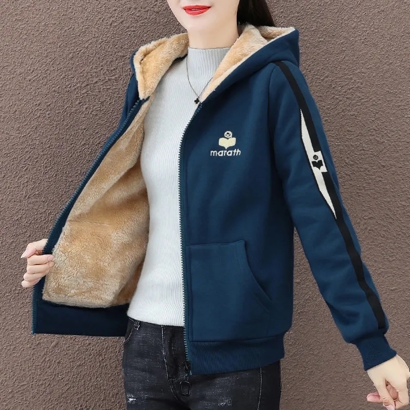 Women's Hoodies Sweatshirts Casual Loose Zip Up Short Fleece Jacket Women Autumn Korean Long Sleeve Hooded Sweatshirt Streetwear Fashion Sports H