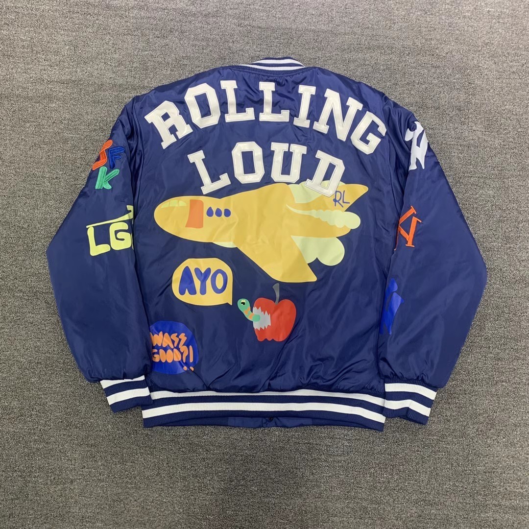 Men's Jackets High Street Baseball Jackets Men Women 1 1 Quality Cartoon Letter Embroidery Oversized Blue Varsity Coat Autumn 230808