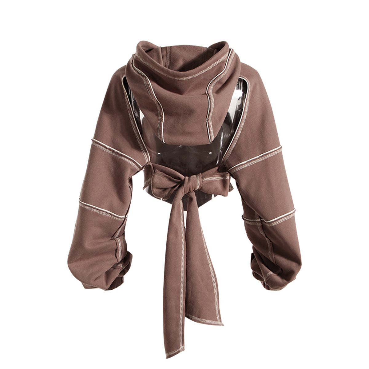 Hip Hop Hoodies Women Pullover Spring Autumn Cutout Backless Bandage Short Hooded Crop Sweatshirt Tracksuit