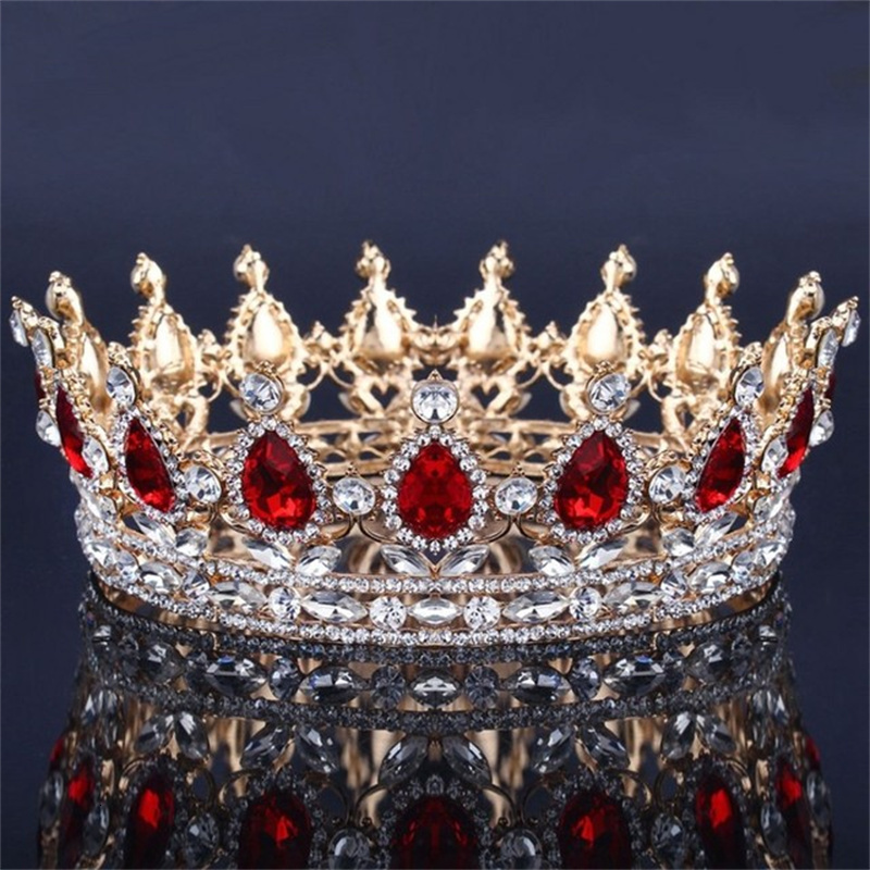 Wedding Hair Jewelry Bride Royal Pink Crystal Queen King Headwear Baroque Round Crown Large Beauty Selection Crown Headband Wedding Hair A 230808