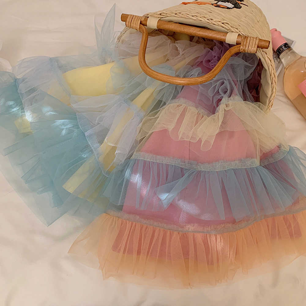 Girl's Dresses Baju Anak Perempuan Baju Anak Baru Pelangi Berlapis-lapis Jaring Gaun Kue Dansa Putri Musim Panas Vestido Baju Anak R230808