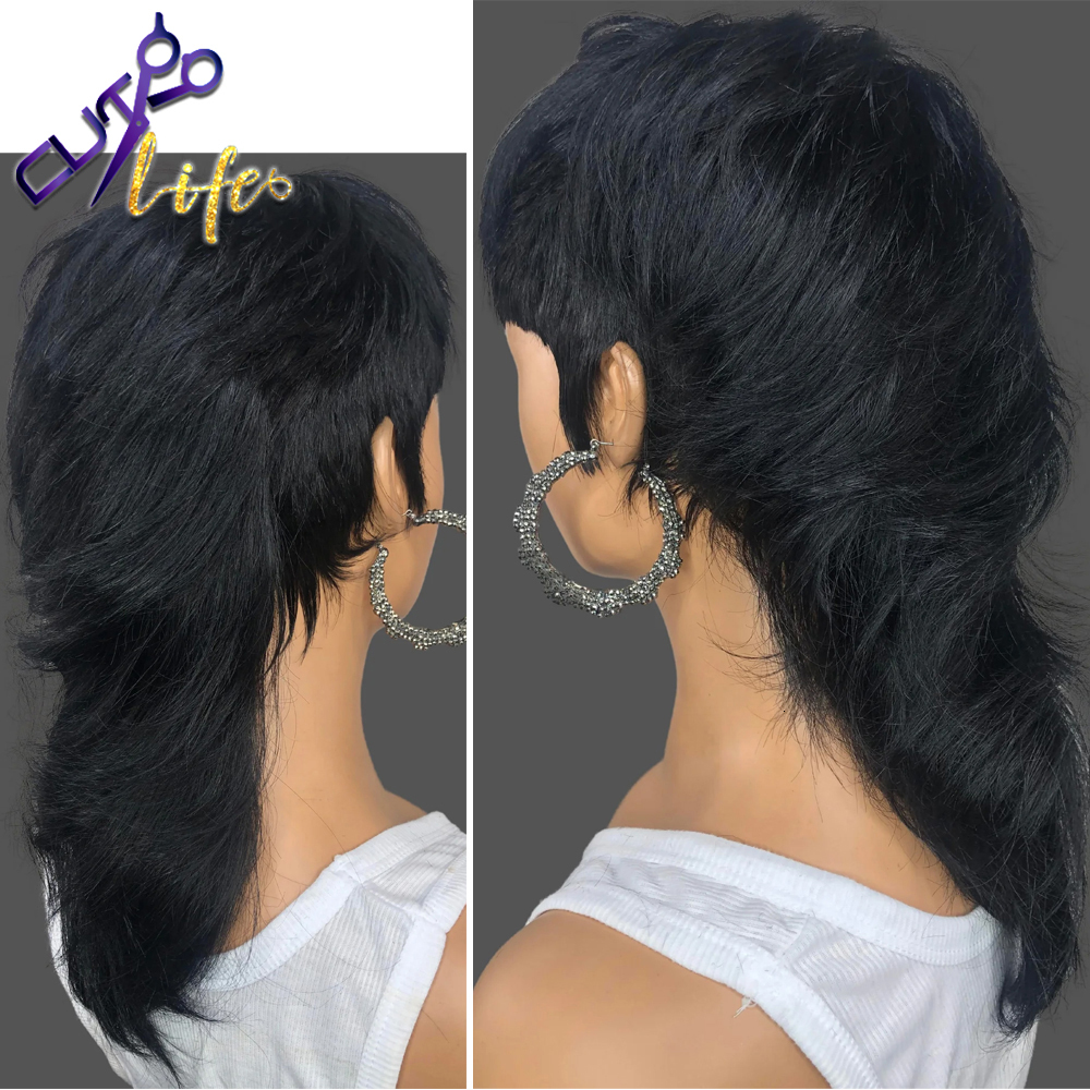 Synthetic Wigs Short Pixie Cut Wigs Full Machine Made Wig With Bangs Dovetail Straight Brazilian Remy Human Hair Wigs For Women Model Length 230808