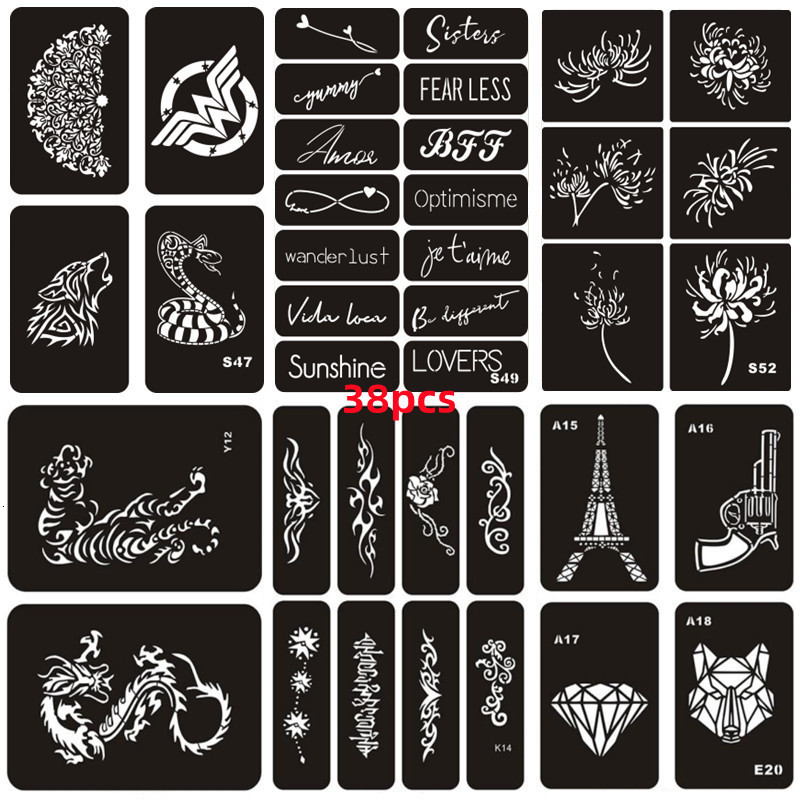 Other Permanent Makeup Supply 38-150pcsset Henna Tattoo Stencils for Hands Arm Body Airbrush Stencil Template Supplies Glitter Tattoo Stencil Women Me