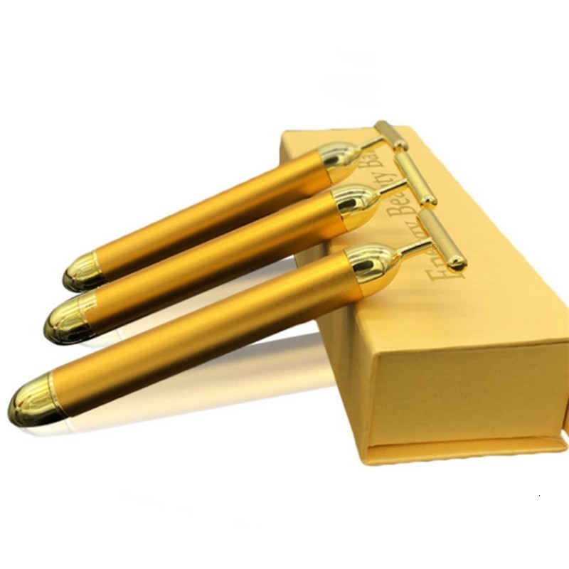 Face Massager 24k Gold Slimming Face Beauty Bar Pulse Firming Roller Massager Lift Skin Tightening Wrinkle Vibrating Tool 230808