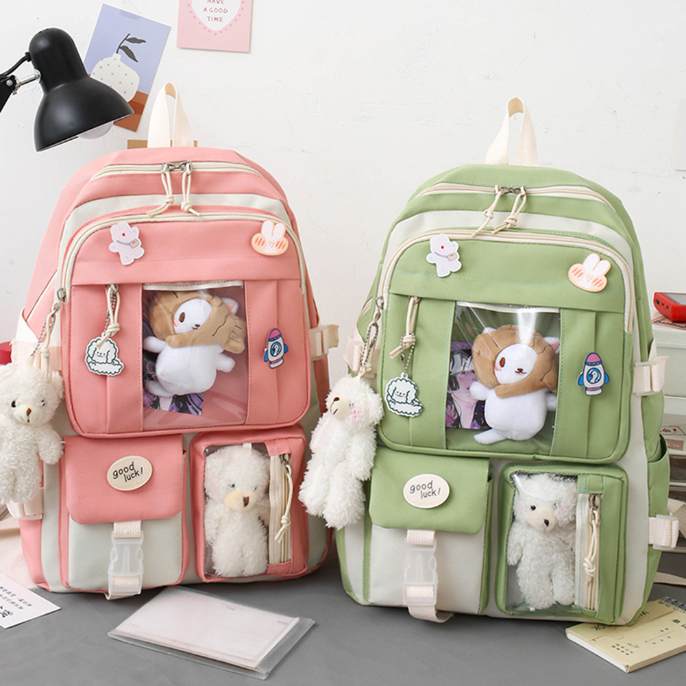 Backpacks 5 Pcs Set Kawaii Girls Backpack For Student School Bag Teenager Girls Schoolbag Book Bags Pencil Case Women Travel Backpack Tote 230809