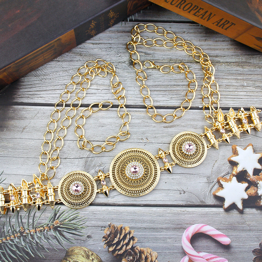 Belly Chains Sunspicems Chic Gold Color Women Belt Round Buckle Robe Dress Waist Chain Sunflower Morocco Jewelry Bride Caftan Belt Body Chain 230808