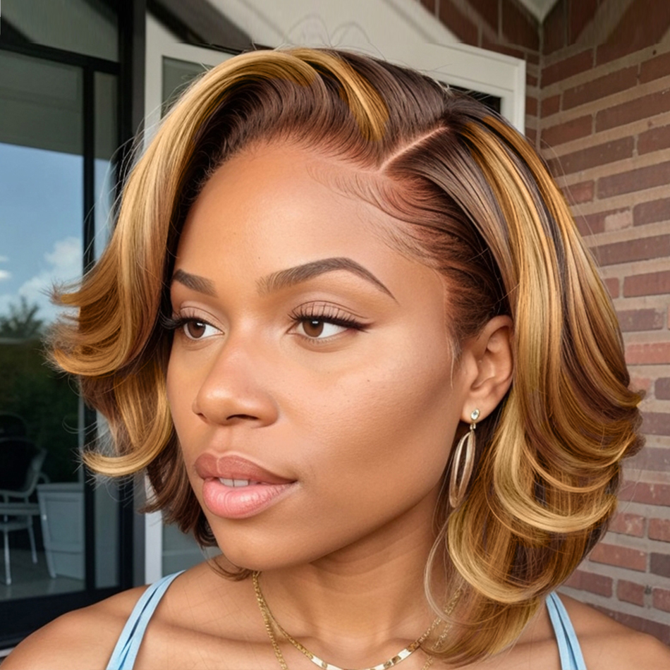 Cheap Short Bob 4x4 Lace Closure Human Hair Wigs Side Part 6-10 Inch Hightlight Body Wave Natural Black for Women