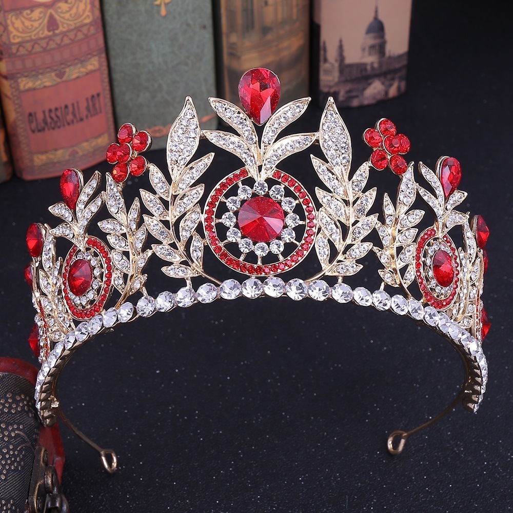 Wedding Hair Jewelry KMVEXO Baroque Leaf Rose Pink Crystal Princess Bridal Crowns For Women Flowers Big Tiaras Wedding Jewelry Hair Accessories 230808