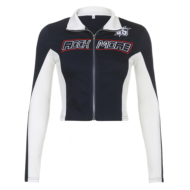 Womens Jackets Darlingaga Moto Style Bikercore Patchwork Zipup Female Streetwear Autumn Coat Short Letter Embroidery Jacket 230808