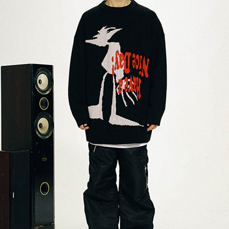 Men's Sweaters Men's Vintage Knit Sweater Autumn Winter Pullover Unisex Y2K Chic Harajuku Men's Loose Cotton Sweater Black Loose Anime 
