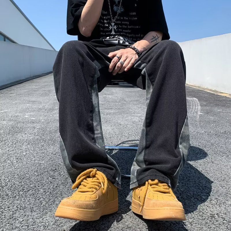 Mens Jeans Korean Fashion Black Baggy Flared Y2K Pants Men Clothing Straight Kpop Casual Women Long Trousers Pantaloni Uomo 230809