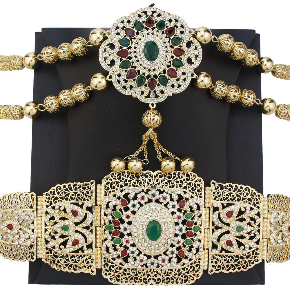 Belly Chains Neovisson Fashion Style Morocco Jewelry Gold Color Belt Shoulder Chest Chain Sets Women Body Jewelry Bride Favorite Gift 230808