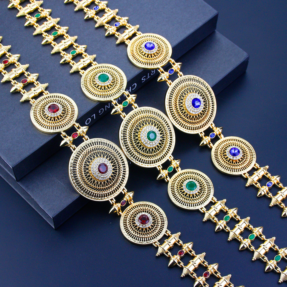 Belly Chains Sunspicems Chic Gold Color Women Belt Round Buckle Robe Dress Waist Chain Sunflower Morocco Jewelry Bride Caftan Belt Body Chain 230808