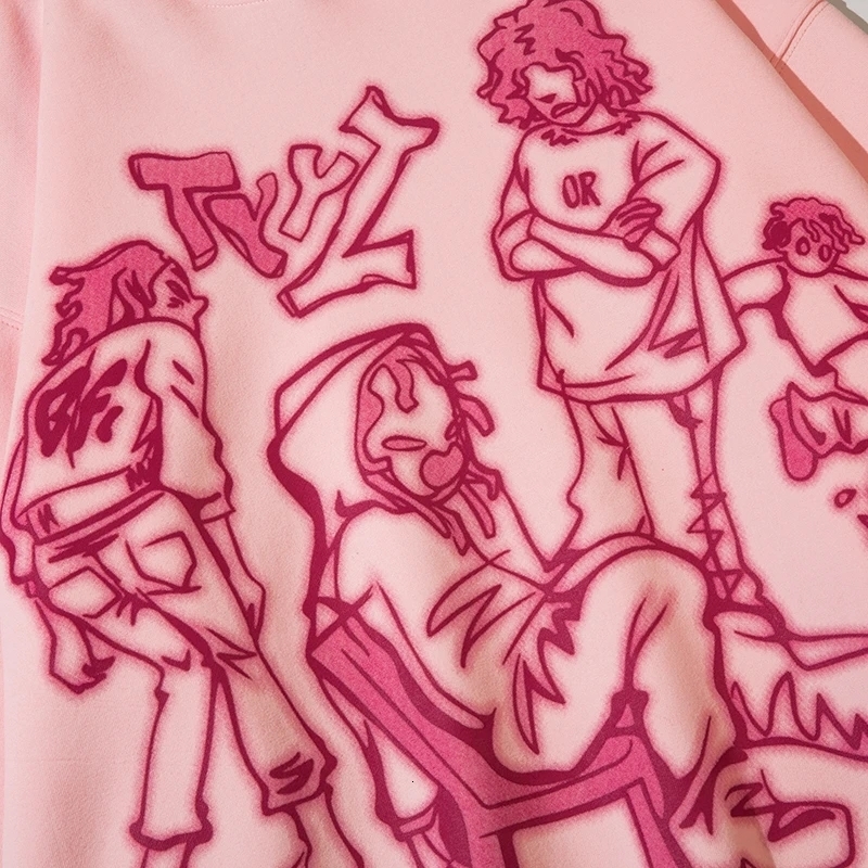 Women's Hoodies Sweatshirts Y2K Streetwear Pink Hoodie Sweatshirt Funny Cartoon Graphic Hoodie Autumn Harajuku Anime Hooded Pullover Hip Hop Hips