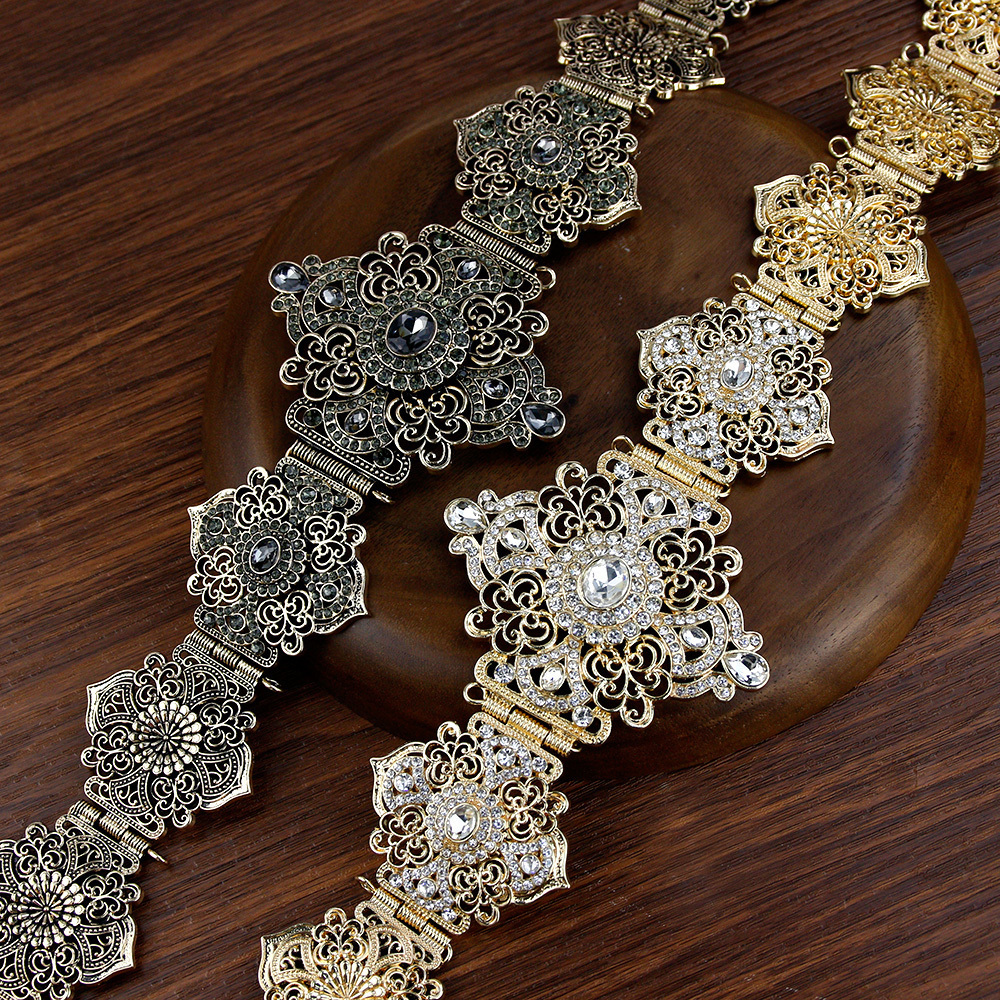 Belly Chains Sunspicems Chic Moroccan Belt Arab Robe Metal Waist Chain For Women Wedding Dress Body Jewelry Gold Color Belt Adjustable Length 230808