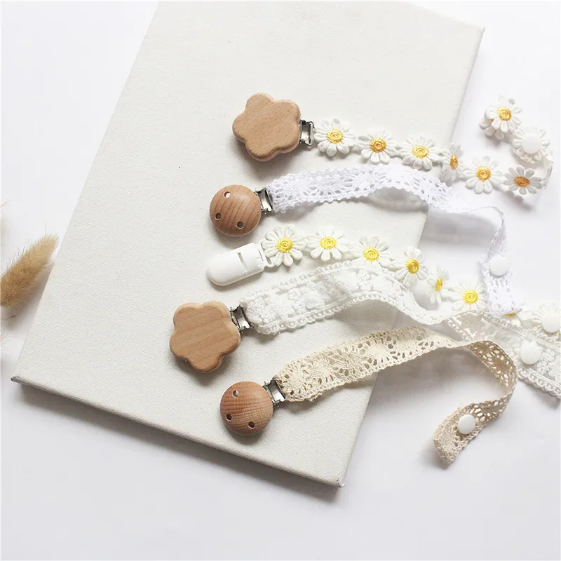 Lace Pacifier Clips Dainty Dummy Holder with Wood Metal Clip Chain Soothes Baby Shower GiftsZZ