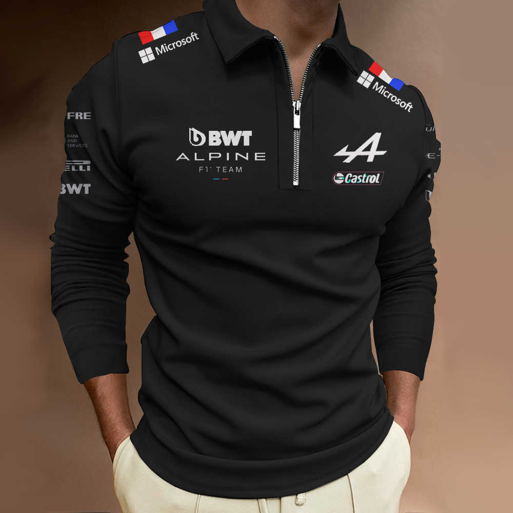 Nbgd 2023 Formula One Men's Fashion Polo F1 Racing Team Shirt Motorsport Zipper Lining Collar Women's Alpine Alonso Long Sleeve