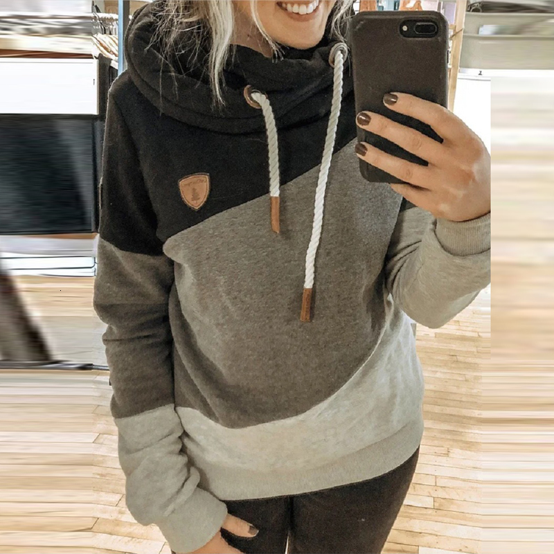 Women's Hoodies Sweatshirts Women Patchwork Hooded Sweatshirt Autumn Winter Leopard Print Harajuku Drawstring Long Sleeve Pullover Tops Female 23