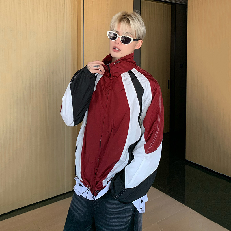 Mens Jackets IEFB American Style Jacket Trend Autumn Thin Casual Coat Contrasting Color Patchwork For Loose Elastic Sport Clothe 9C1334 230808