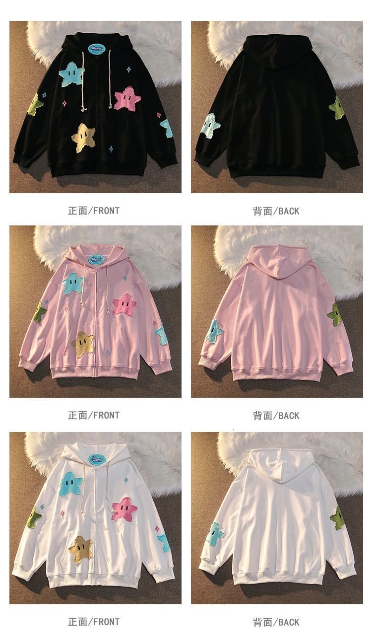 Women's Hoodies Sweatshirts Sweatshirt Zip Hoodie Y2k Streetwear Loose Vintage Clothes Tops Harajuku Jacket Casual Gothic Oversized Cartoon Patch