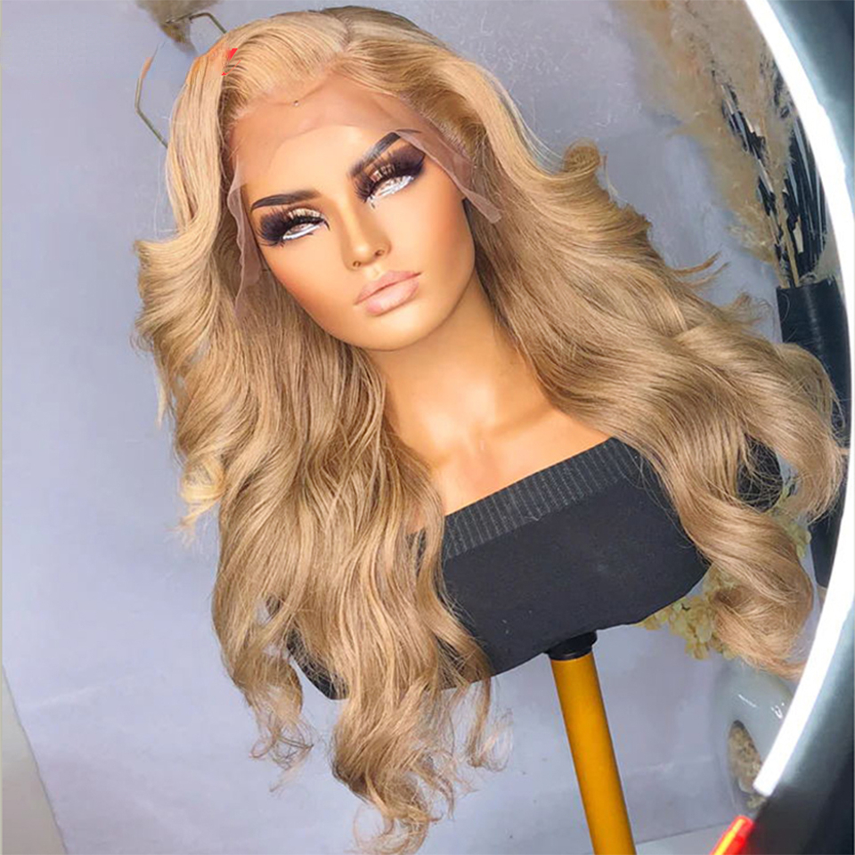 Brazilian Full Light Ash Blonde Colored Glueless13x4 Lace Frontal Wig Body Wave Honey Blonde Synthetic Lace Closure Wig For Women