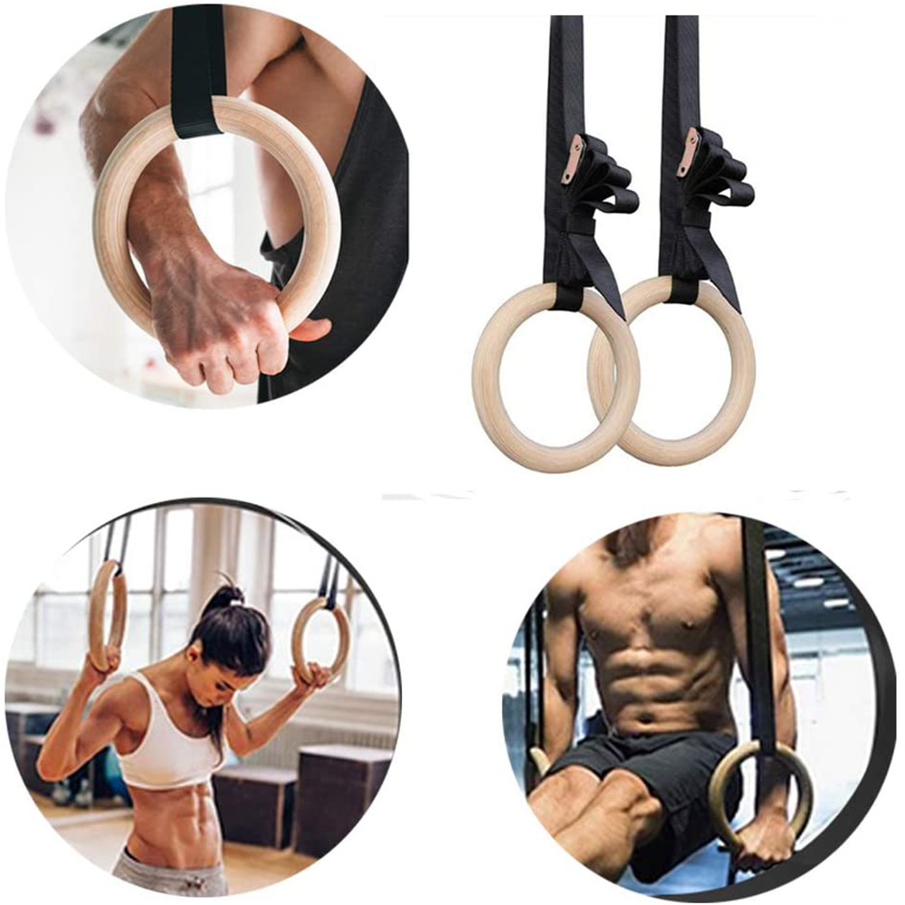 Gymnastic Rings 28 32MM Fitness Wooden Gymnastics Rings with Adjustable Cam Buckle Straps Fitness Home Gym Equipment Strength Training Equipment 23080