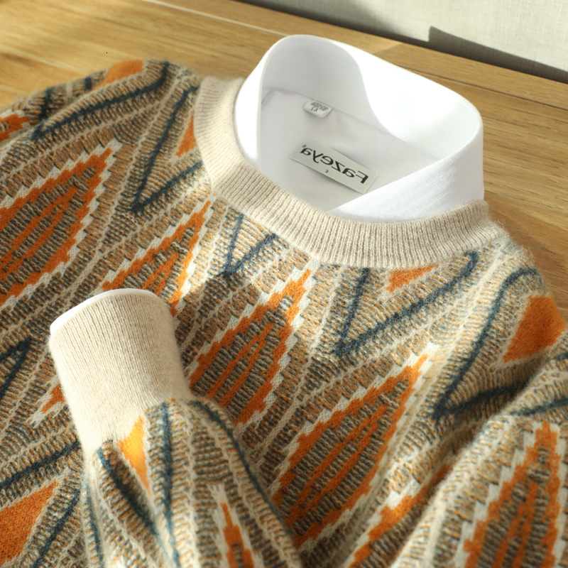 Men's Sweaters Men's 100%Pure Cashmere Sweater Color Matching Knit Large Size Pullover Winter O-Neck Thick Warm Top Business BaseShirt 23080