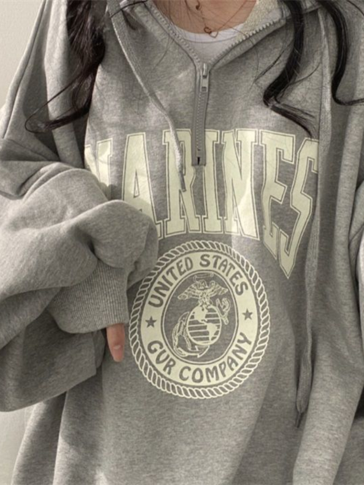 Women's Hoodies Sweatshirts Deeptown Hip Hop Zip Up Oversized Hoodies Women Harajuku Letter Print Sweatshirts Gray Vintage Loose Fleece Winter To