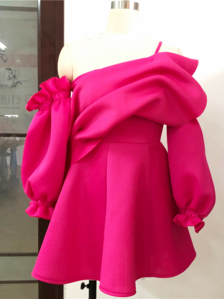 Urban Sexy Dresses Party Dress Mini Sexy Pleated Puff Sleeve One Shoulder Spaghetti Strap Women Backless Clubwear Dinner Night Christmas Tunics 230809