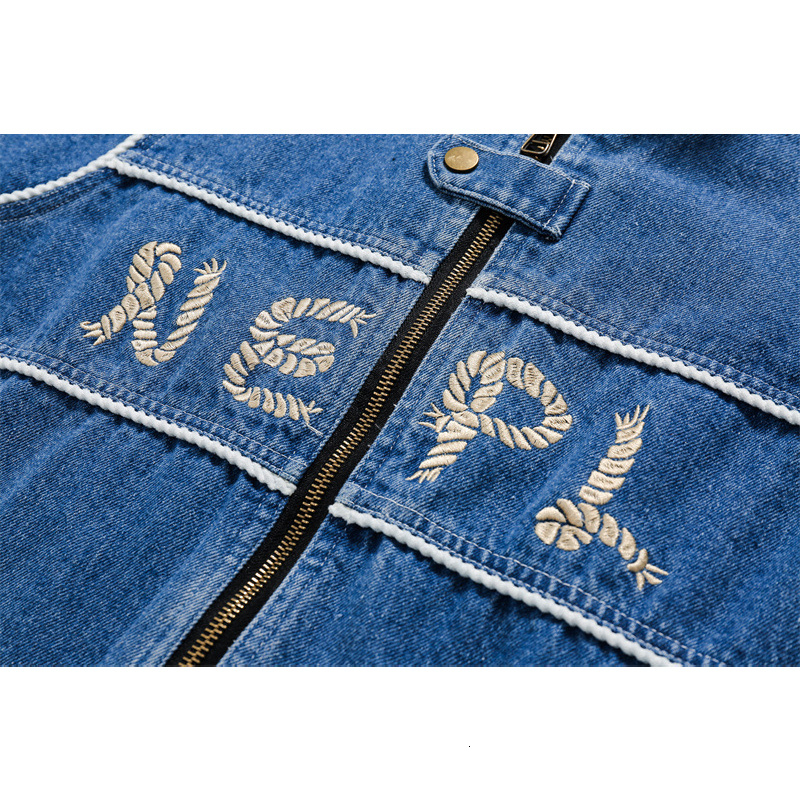 Mens Jackets Retro Line Decoration Denim Jacket Men Women Couple Loose Zipper Cowboy Coats Spring Fashion Jeans 230809