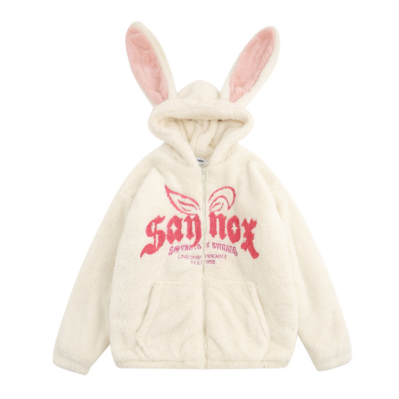 Women's Hoodies Sweatshirts Hoodie Cotton Clothing Women Cute Fun Bunny Ears Lamb Velvet Cotton Clothes Fashion Loose Zipper Hoodie Warm Coat Str
