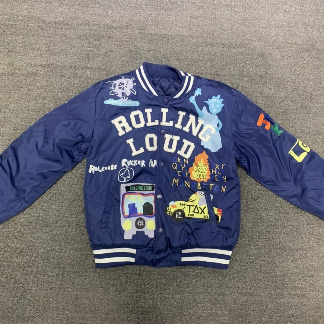 Men's Jackets High Street Baseball Jackets Men Women 1 1 Quality Cartoon Letter Embroidery Oversized Blue Varsity Coat Autumn 230808
