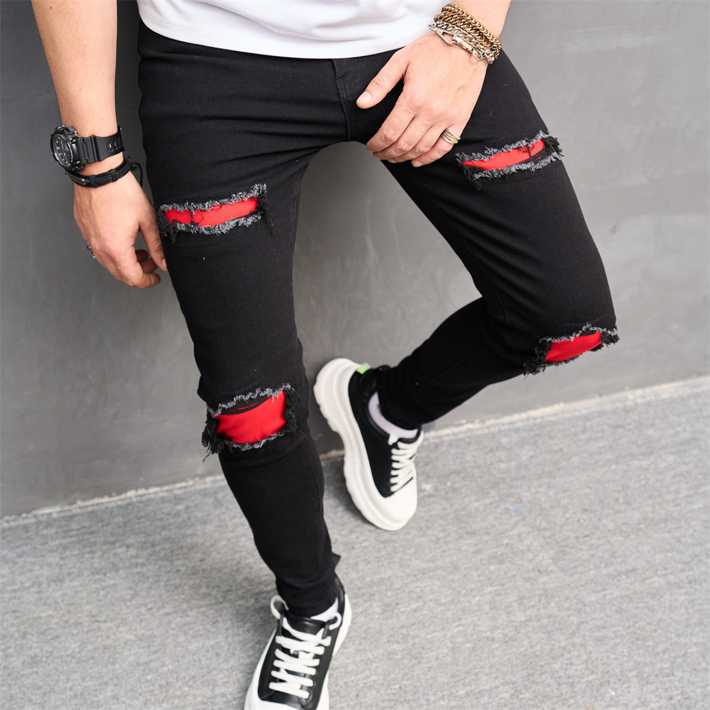 Mens Jeans Men Streetwear Ripped Slim Patch Stylish Trousers Male Holes Casual Denim Pants 230808
