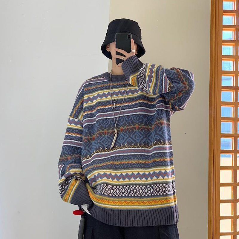 Men's Sweaters Fashion Round Neck Sweater for Men Autumn Winter Baggy Vintage Pullover Knitwear Couple Long-Sleeved Tops Casual Warm Clothes 2308