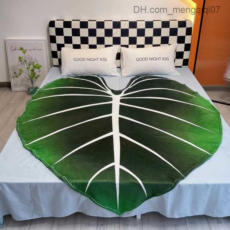 Blankets Swaddling Big leaf blanket soft leaves polyester glossy leaves bed blanket comfortable beach blanket fun birthday gift Manta Z230809