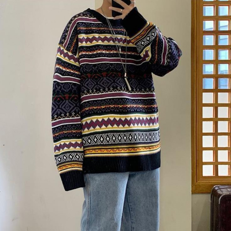 Men's Sweaters Fashion Round Neck Sweater for Men Autumn Winter Baggy Vintage Pullover Knitwear Couple Long-Sleeved Tops Casual Warm Clothes 2308