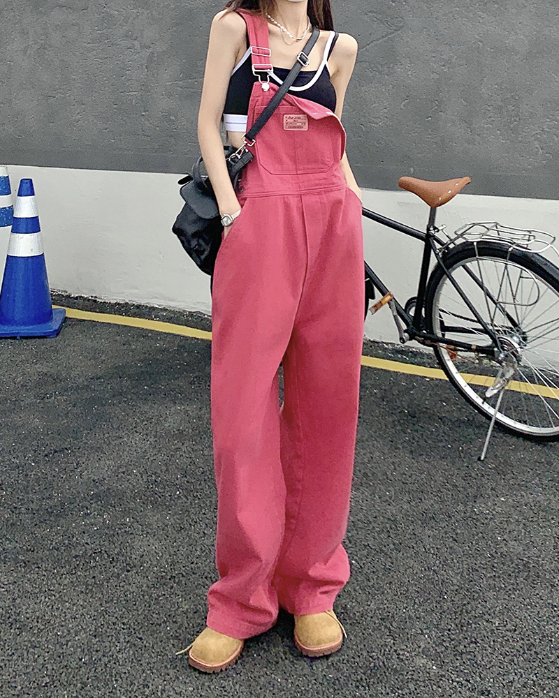 Women's Jumpsuits Rompers SM jeans womens Summer Preppy Style loose Girls Pink wide leg trousers jumpsuit korean casual denim overalls womens 788